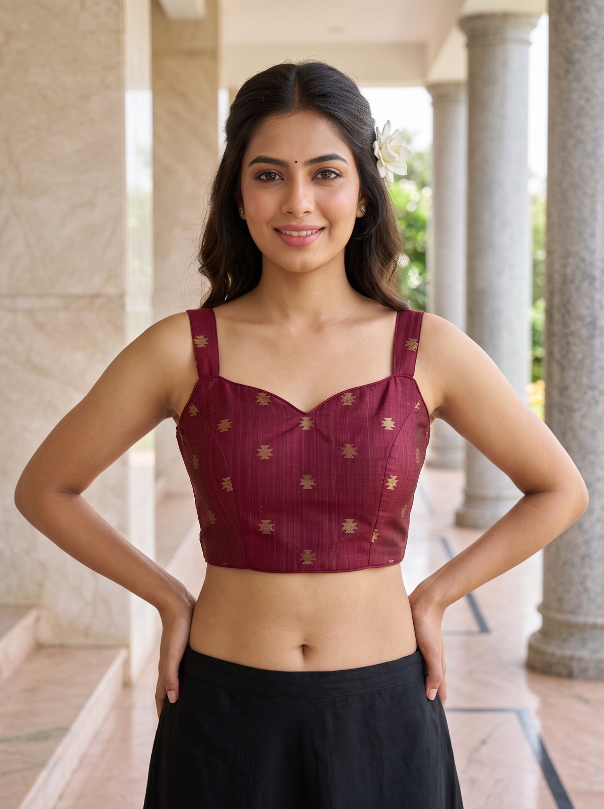 MIMOSA Pink Banarasi Saree — blouse close-up