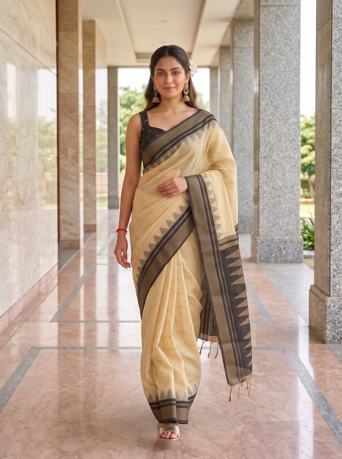 MIMOSA Tussar Banarasi Saree — pose 6 styling detail