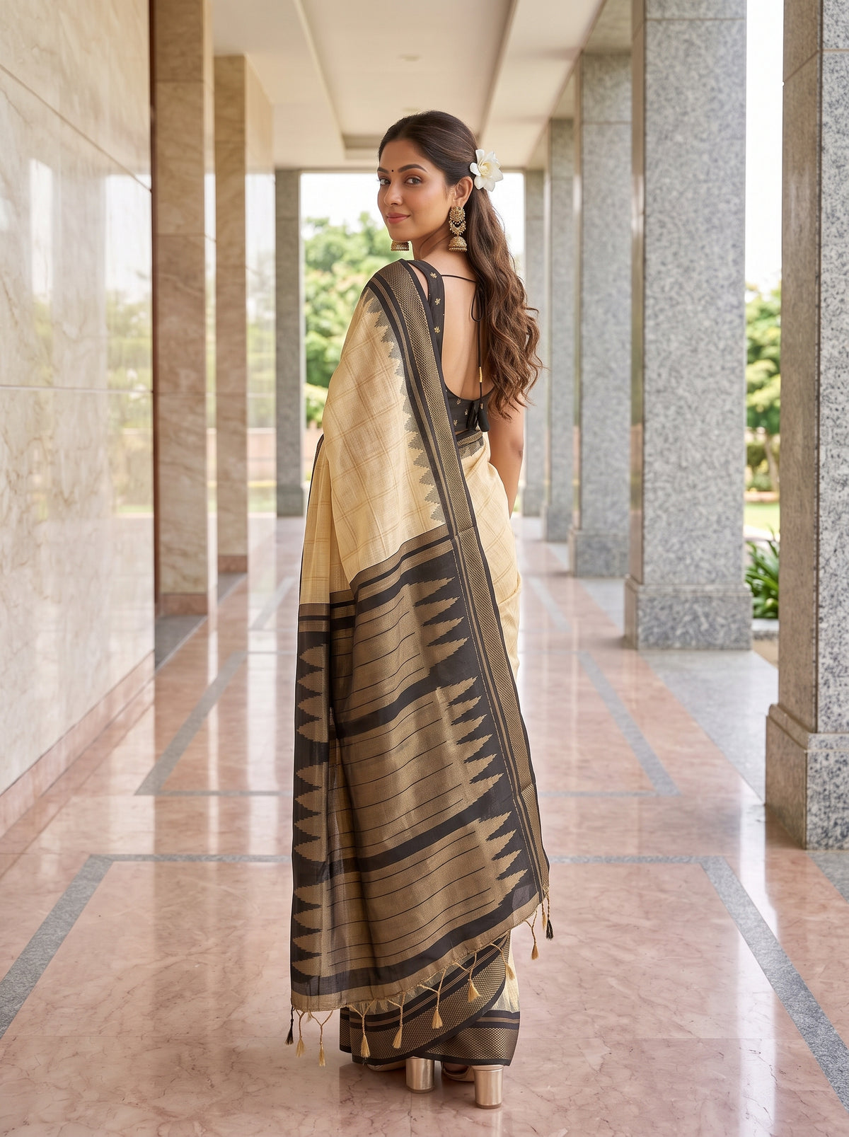 MIMOSA Tussar Banarasi Saree — pose 7 styling detail