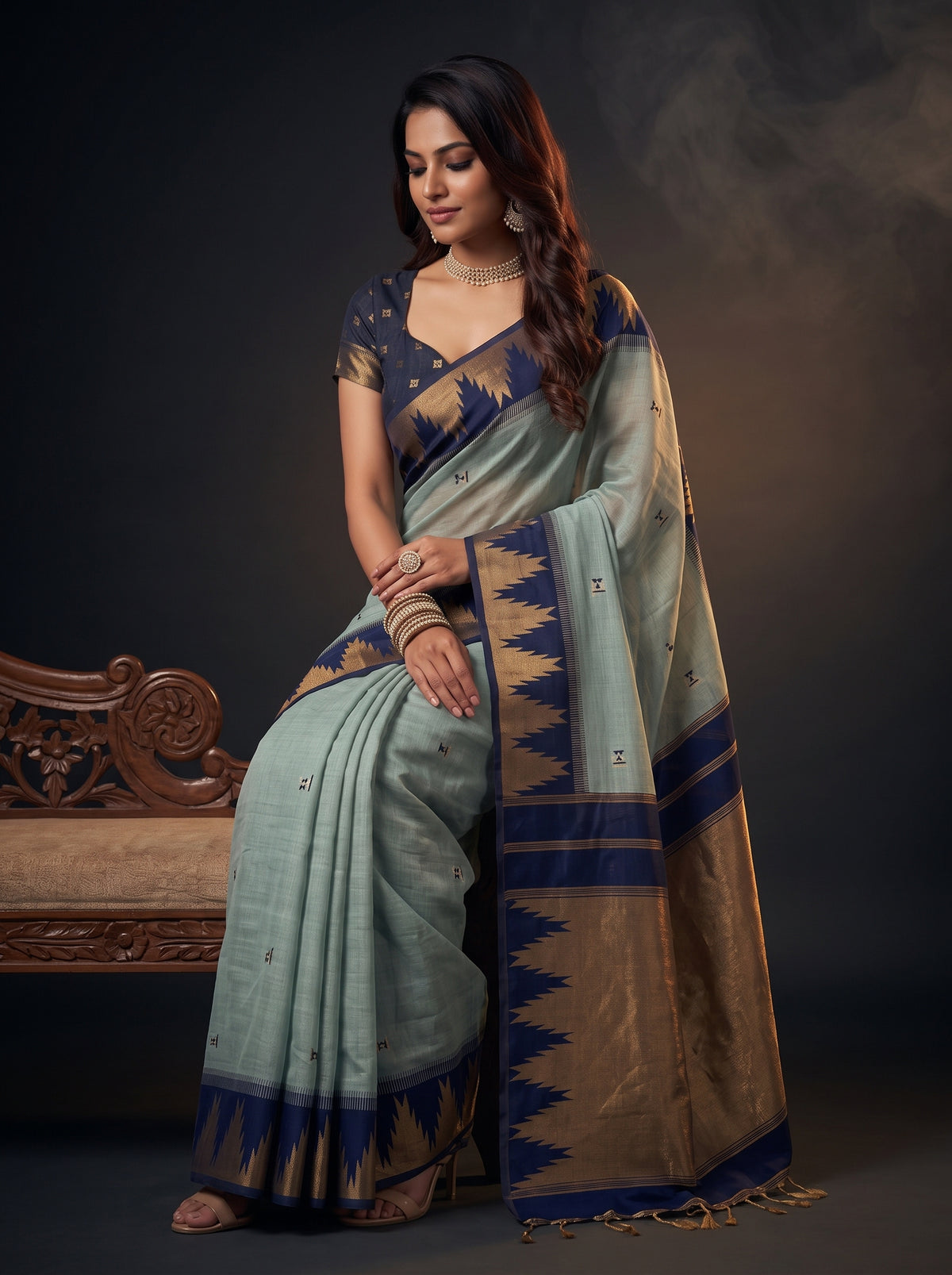 MIMOSA Grey Banarasi Cotton Saree — pose 8 styling detail