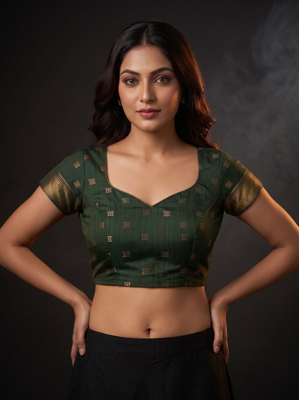 MIMOSA Mustard Banarasi Cotton Saree — blouse close-up