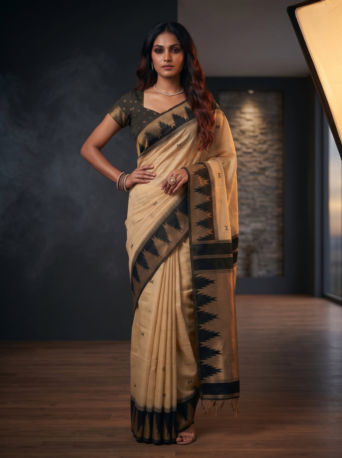 MIMOSA Tussar Banarasi Cotton Saree — pose 4 styling detail