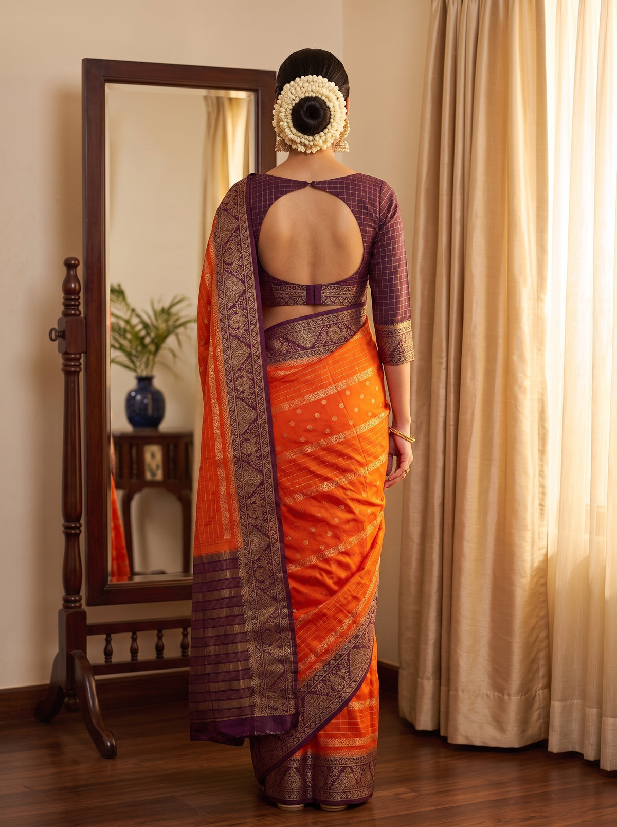 MIMOSA Orange Mysore Silk Crepe Saree — Saree shot pallu and body