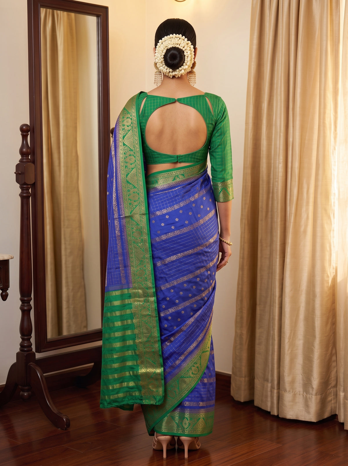 MIMOSA Royal Blue Mysore Silk Crepe Saree — Saree shot pallu and body
