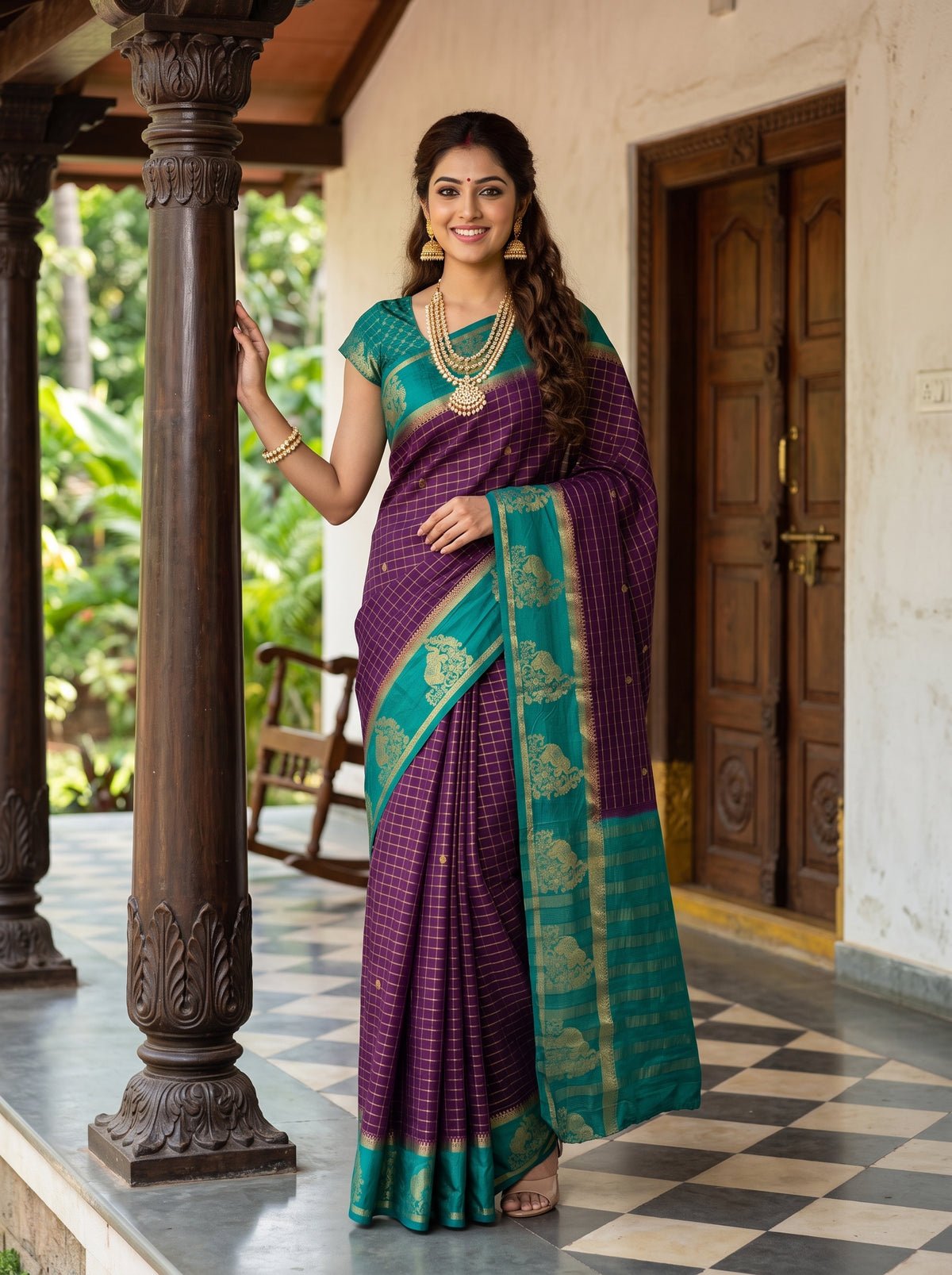 MIMOSA Jamun Mysore Silk Crepe Saree — Model draped in traditional pose