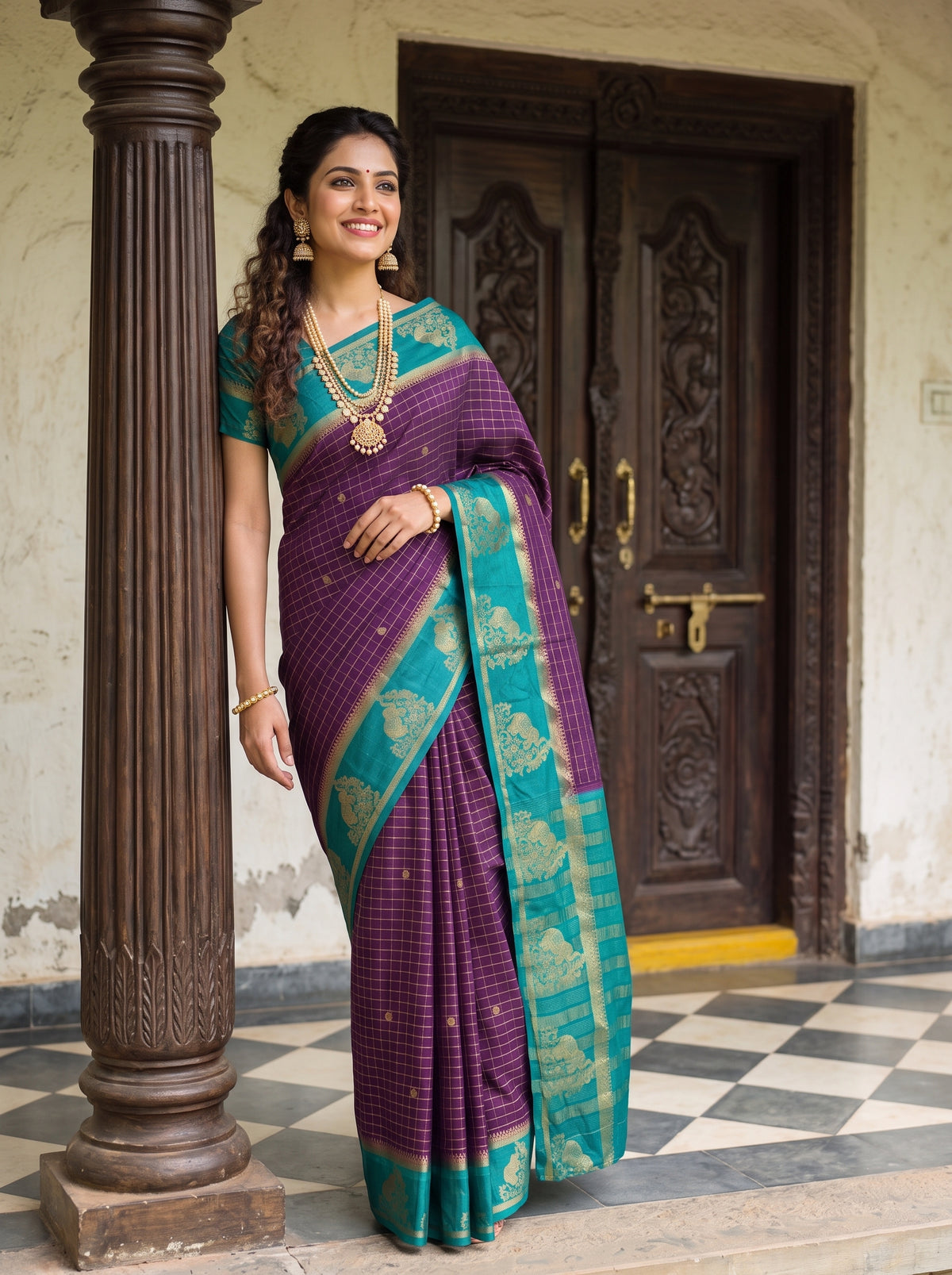 MIMOSA Jamun Mysore Silk Crepe Saree — Saree shot of pallu and body