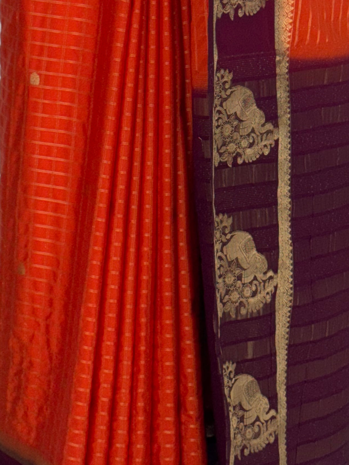 MIMOSA Orange Mysore Silk Crepe Saree — fleets shot full lifestyle