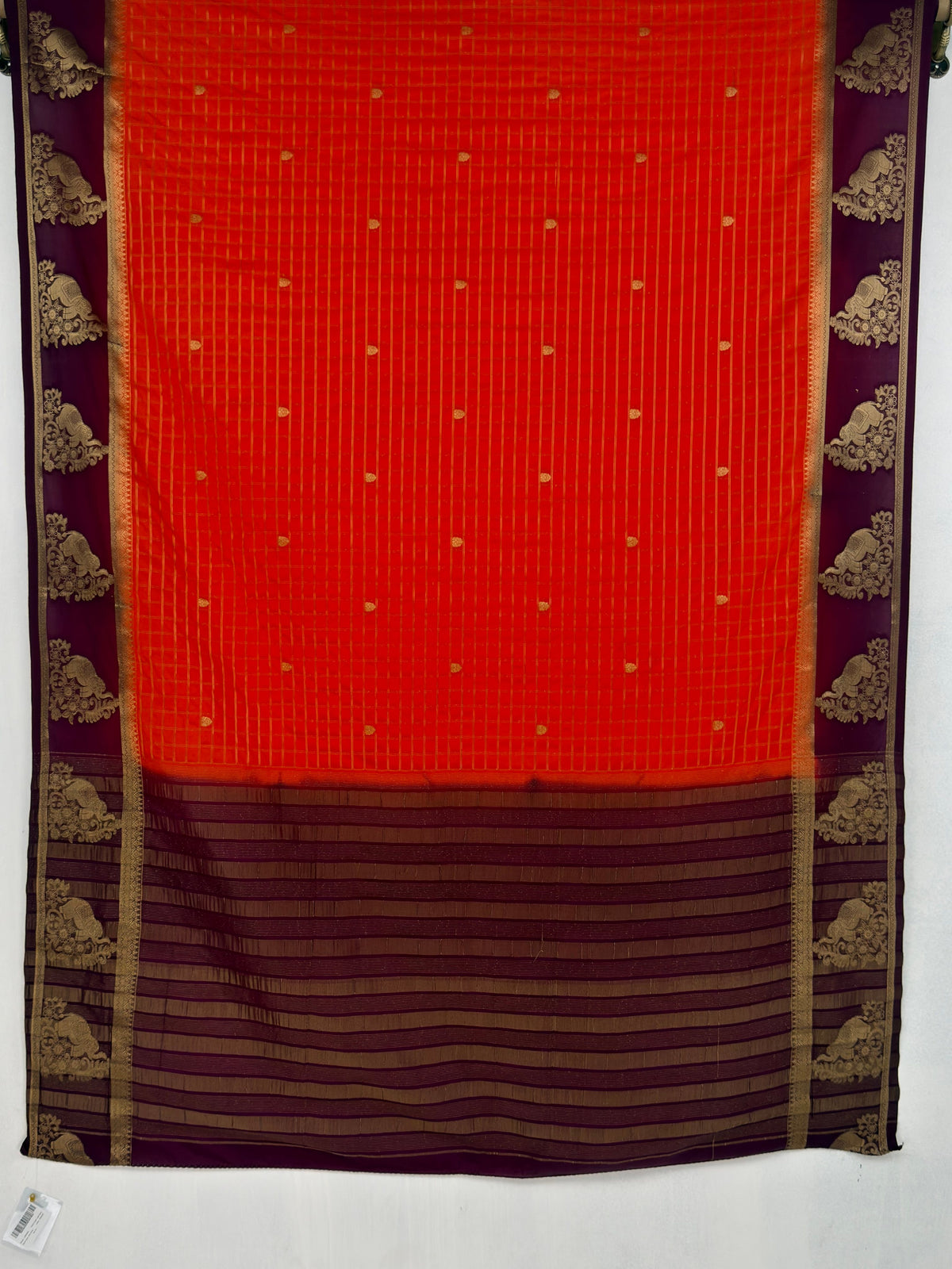 MIMOSA Orange Mysore Silk Crepe Saree — pallu and zari work detail