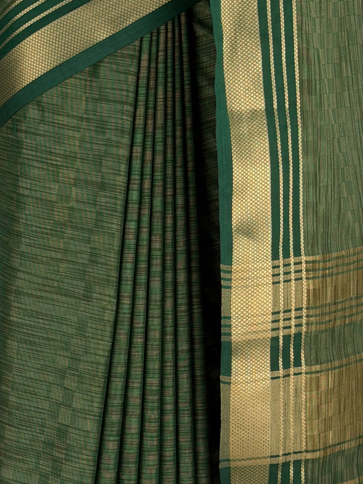 MIMOSA Bottle Green Mysore Silk Crepe Saree — fleets shot full lifestyle