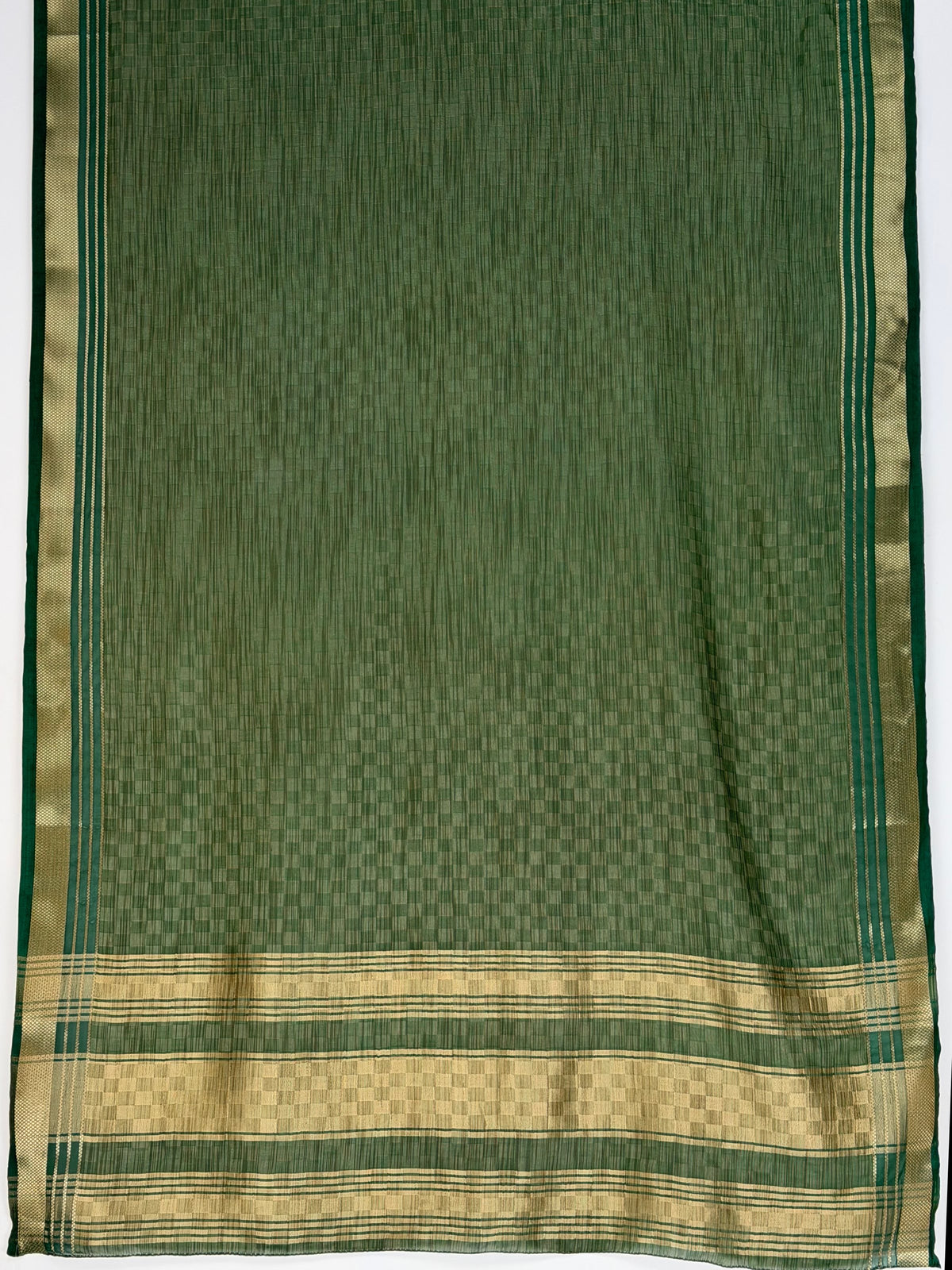 MIMOSA Bottle Green Mysore Silk Crepe Saree — pallu and zari work detail