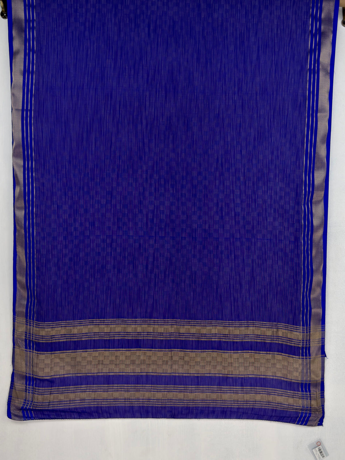 MIMOSA Royal Blue Mysore Silk Crepe Saree — pallu and zari work detail