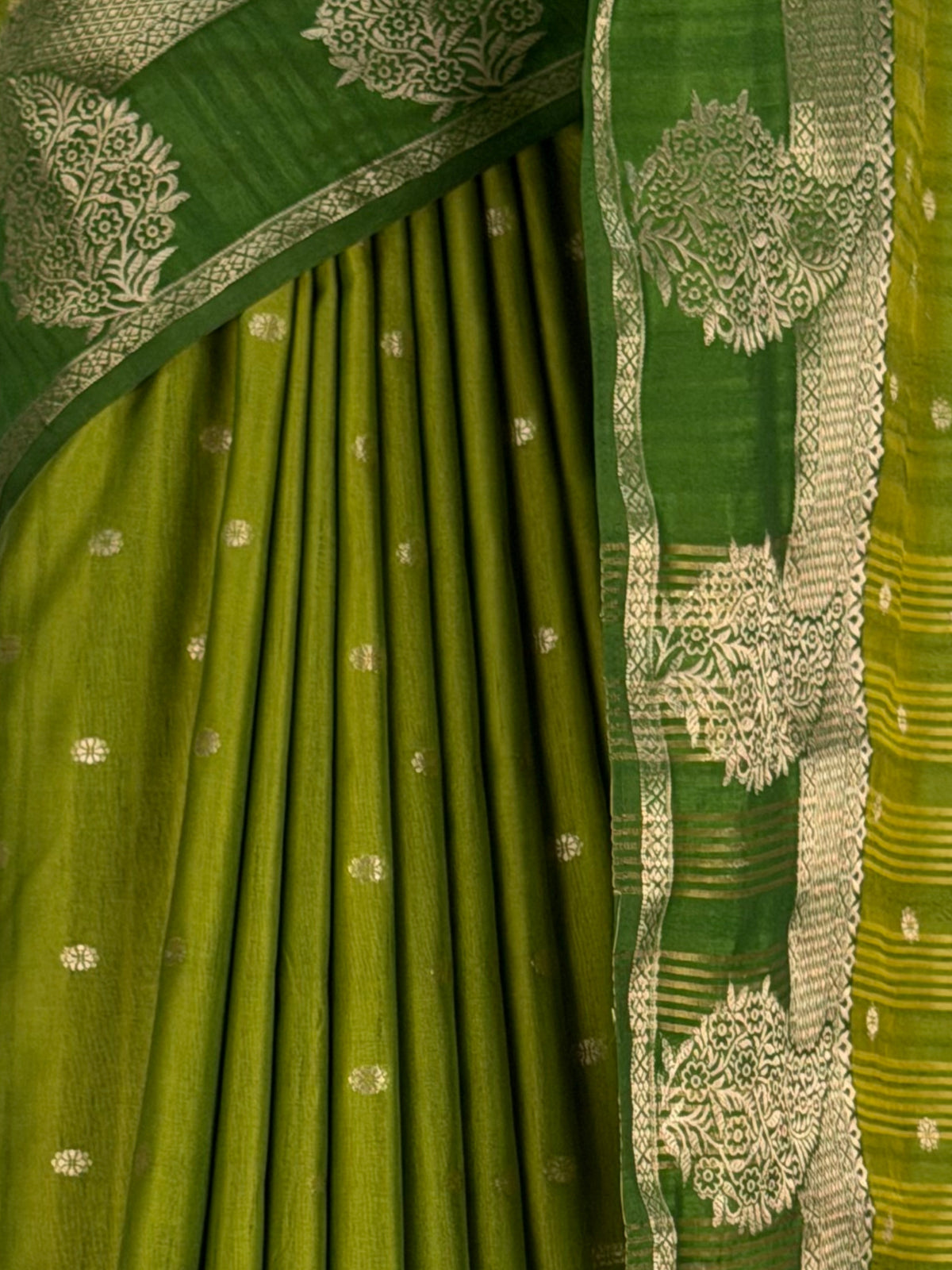 MIMOSA Olive Banarasi Saree — fleets shot full lifestyle