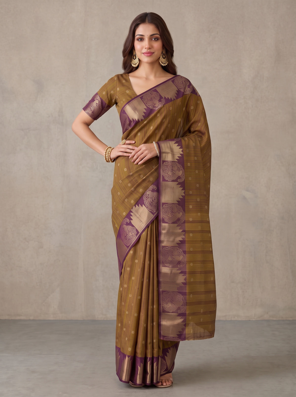 MIMOSA Jamun Banarasi Raw Silk Saree — pose 4 styling detail