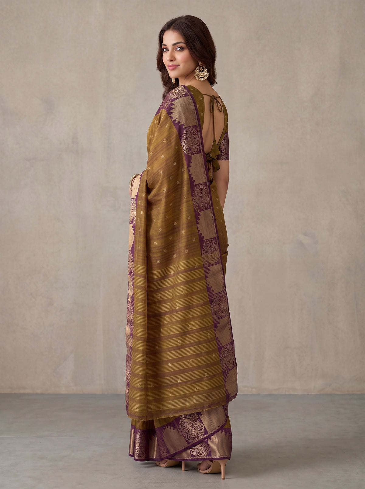 MIMOSA Jamun Banarasi Raw Silk Saree — pose 7 styling detail