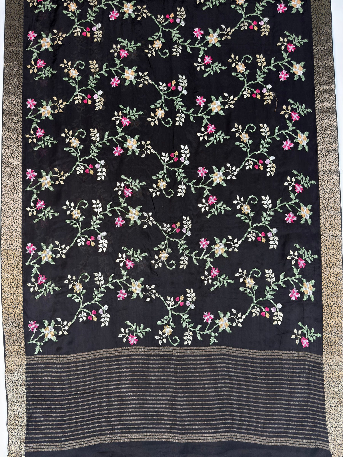 MIMOSA Black Jaipur Saree — pallu and zari work detail