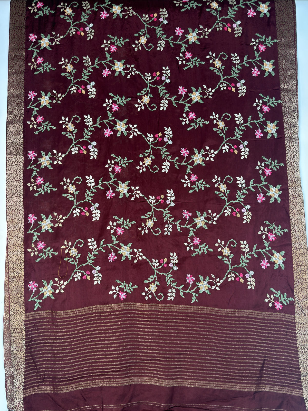 MIMOSA Chocolate Jaipur Saree — pallu and zari work detail