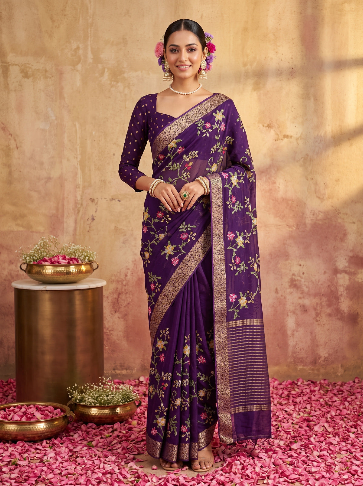 MIMOSA Jamun Jaipur Pure Viscose Chiffon Saree — AI Model lifestyle