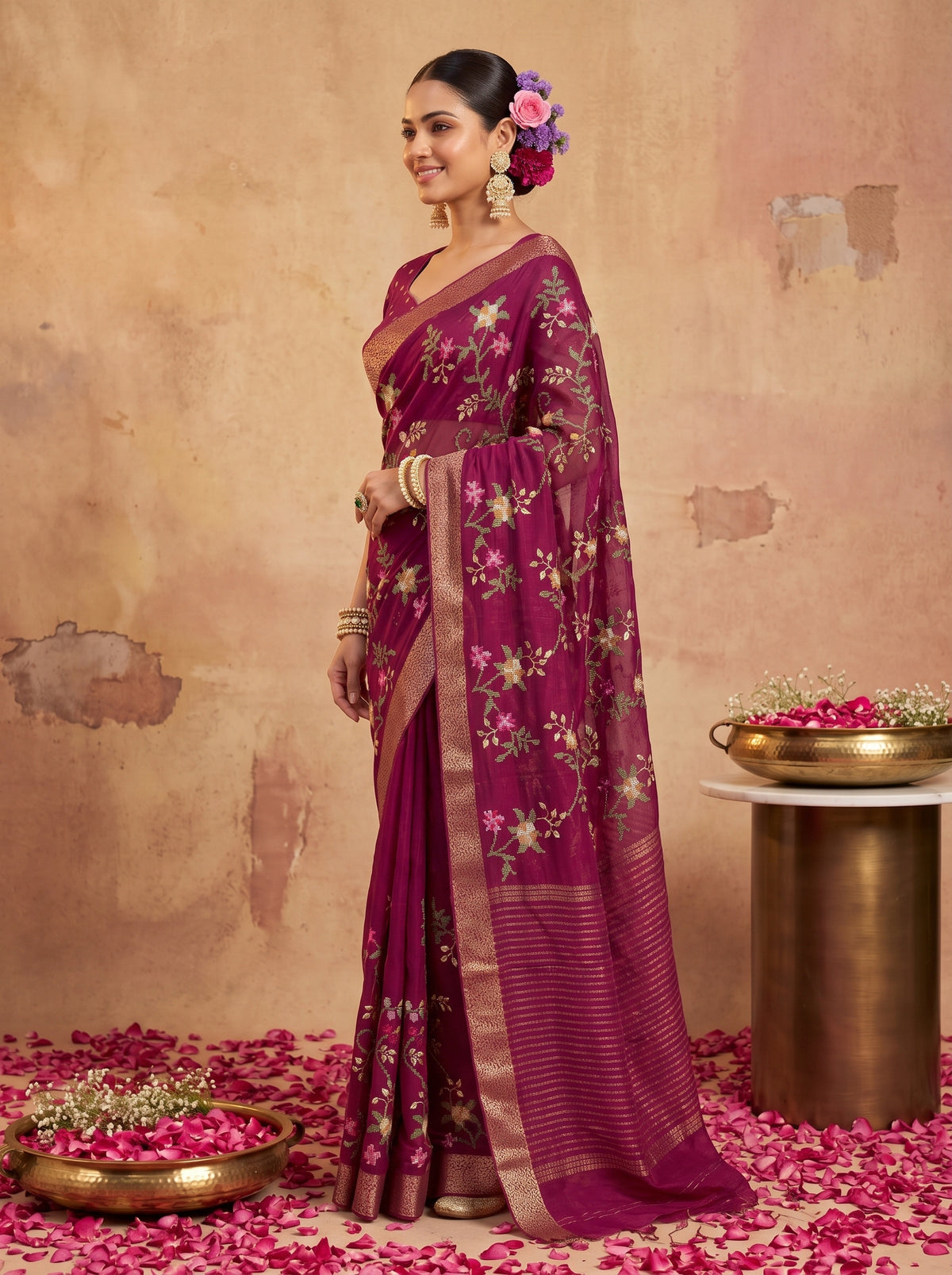 MIMOSA Magenta Jaipur Saree — pose 3 styling detail