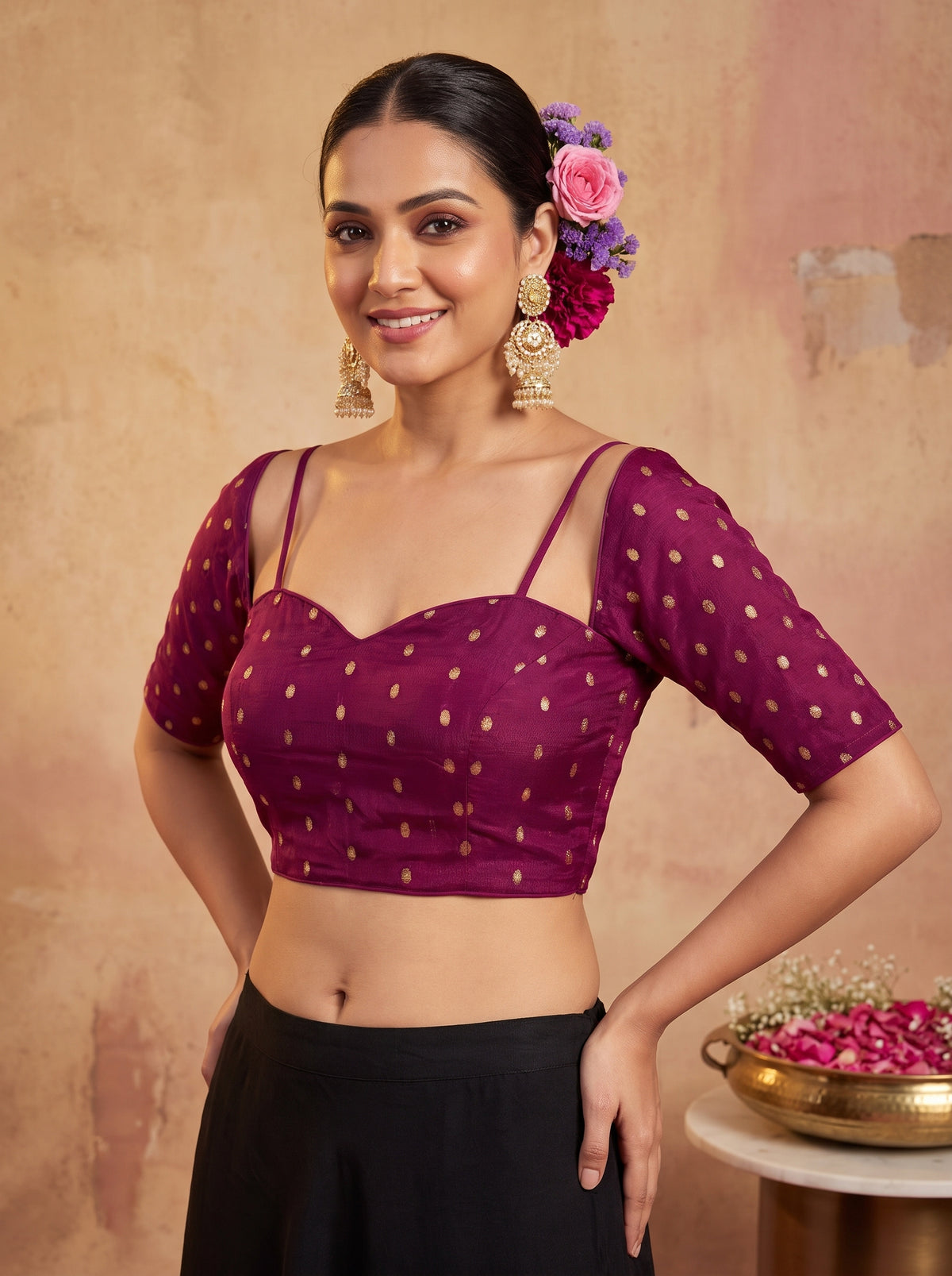 MIMOSA Magenta Jaipur Saree — blouse close-up