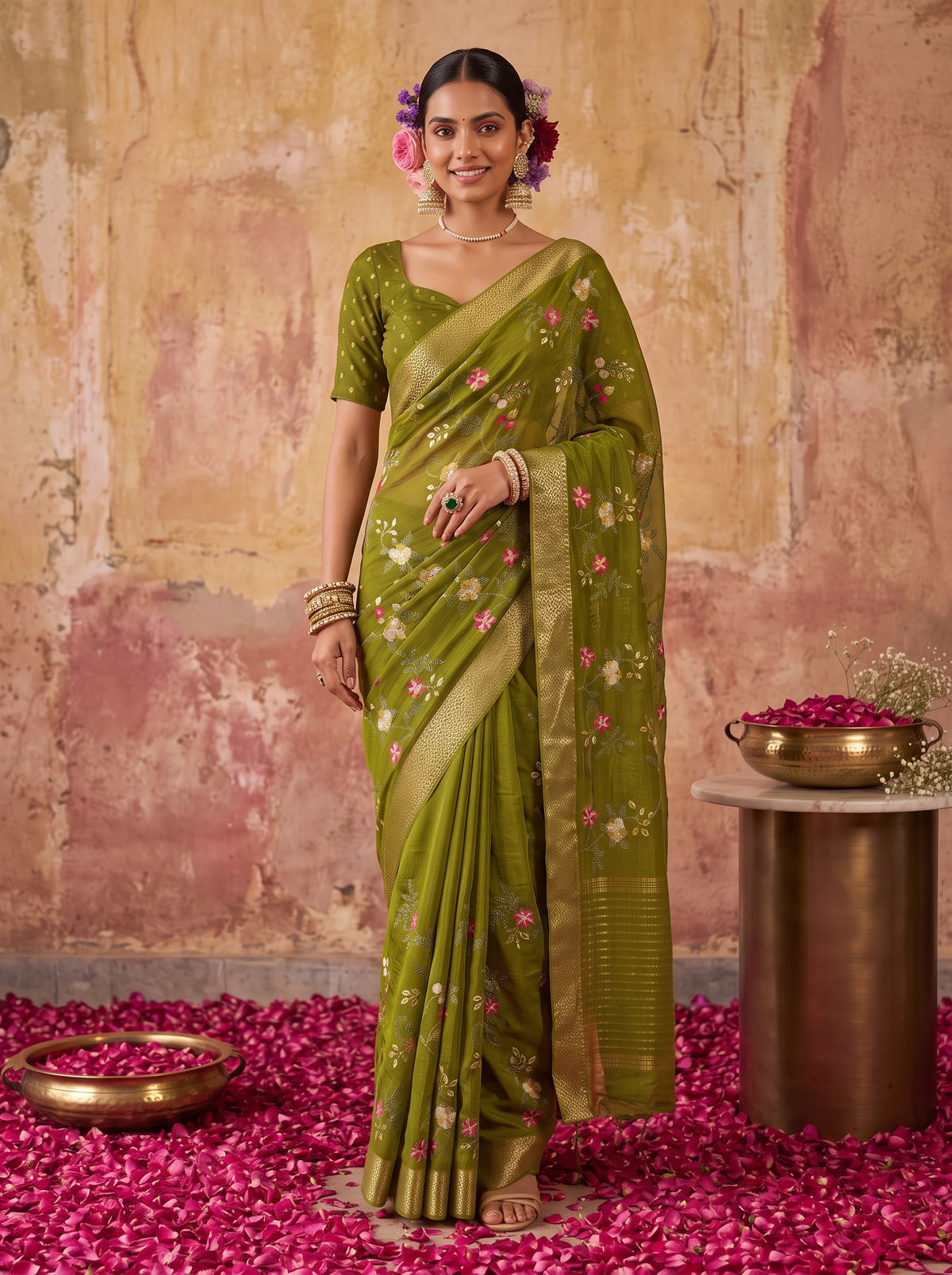 MIMOSA Olive Jaipur Saree — pose 6 styling detail
