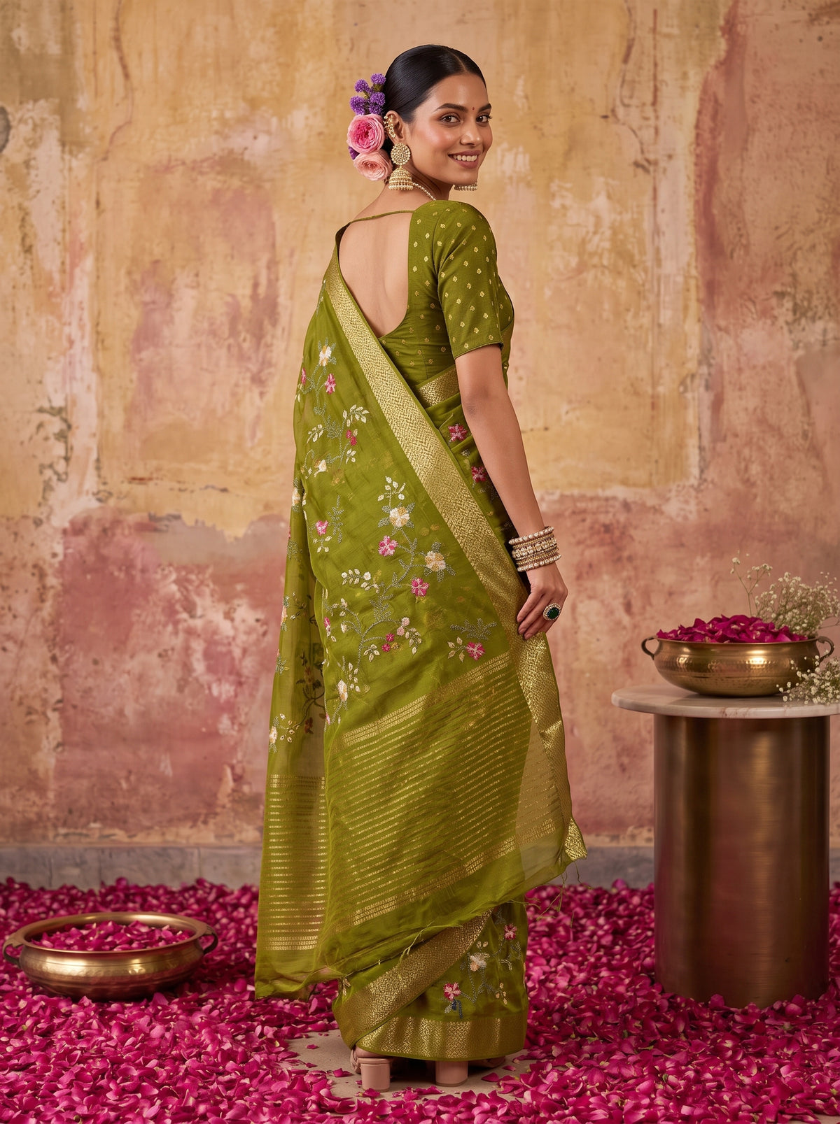 MIMOSA Olive Jaipur Saree — pose 7 styling detail