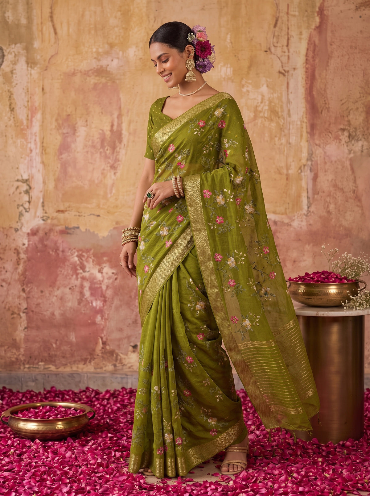 MIMOSA Olive Jaipur Saree — pose 9 styling detail
