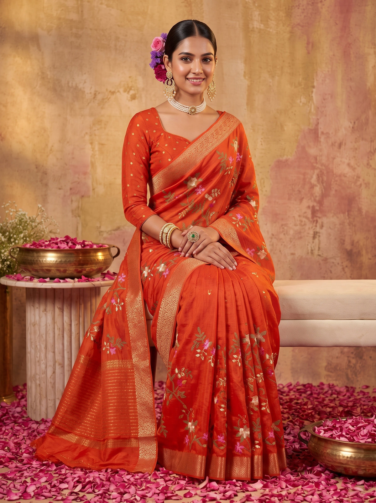 MIMOSA Orange Jaipur Saree — pose 8 styling detail