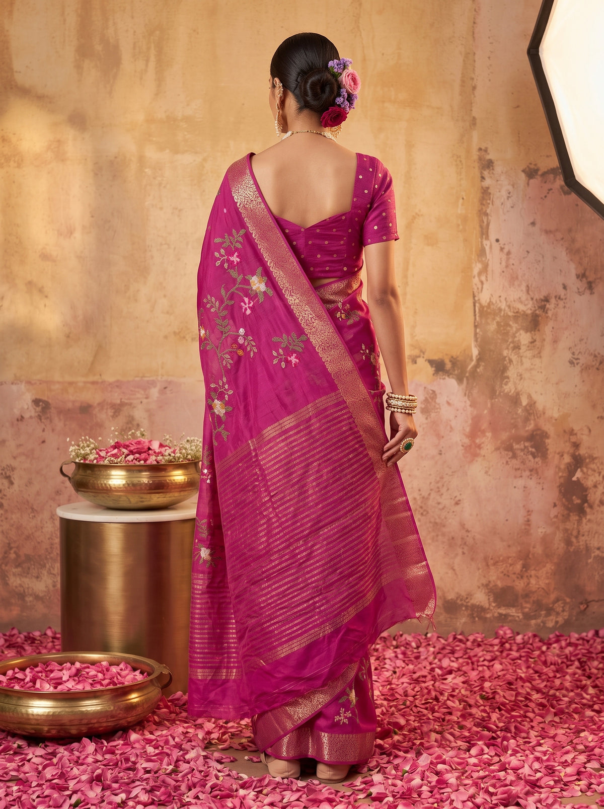 MIMOSA Wine Jaipur Pure Viscose Chiffon Saree — Saree shot pallu + body