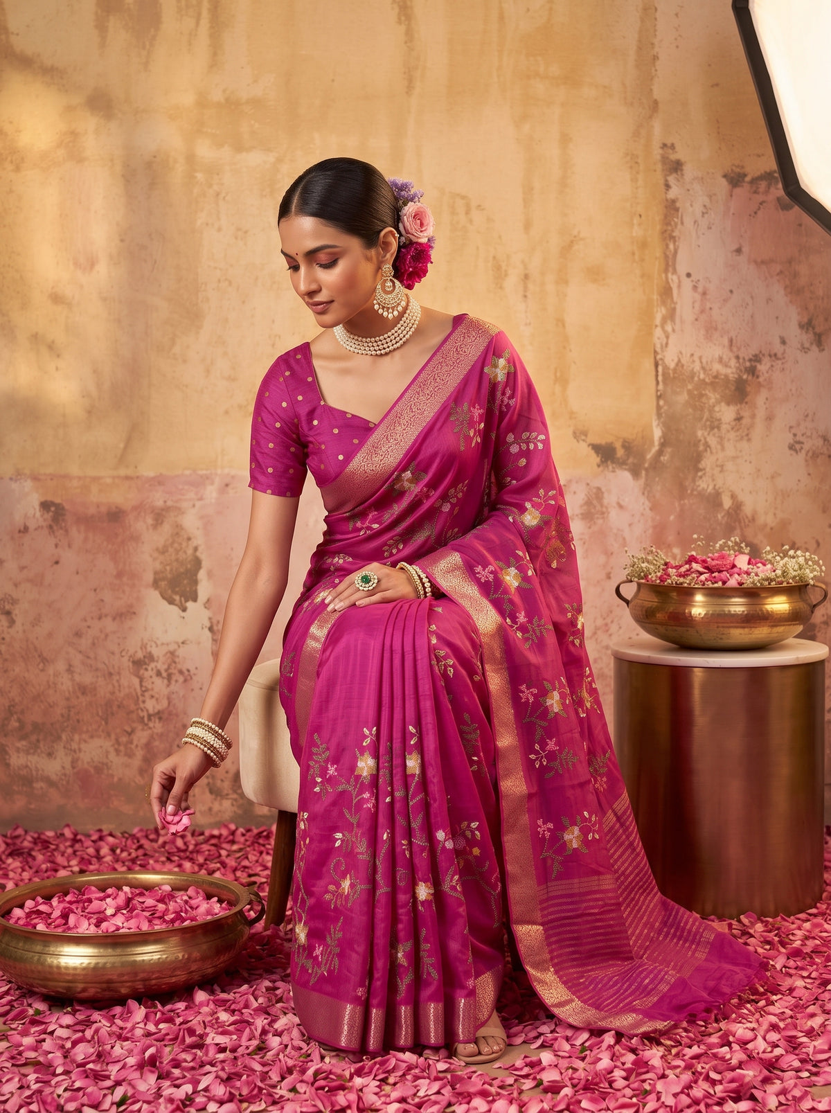 MIMOSA Wine Jaipur Saree — pose 8 styling detail