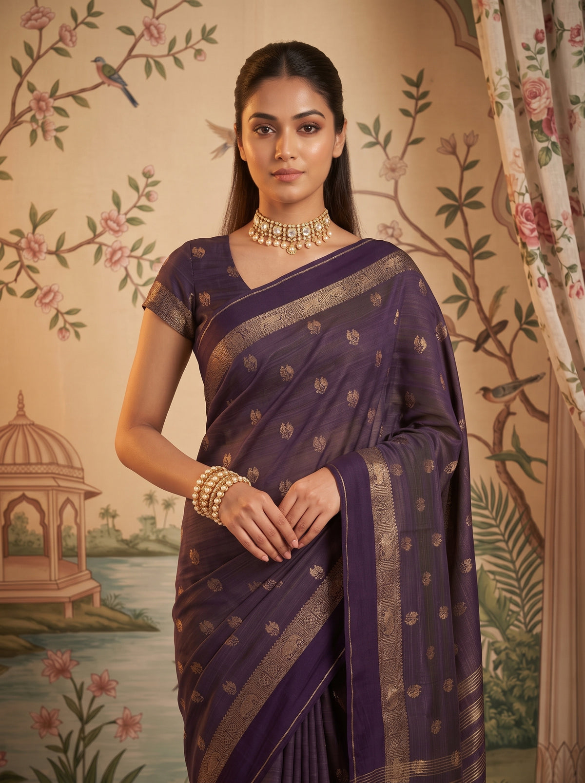 MIMOSA Jamun Bhagalpuri Tussar silk Saree — pose 10 styling detail