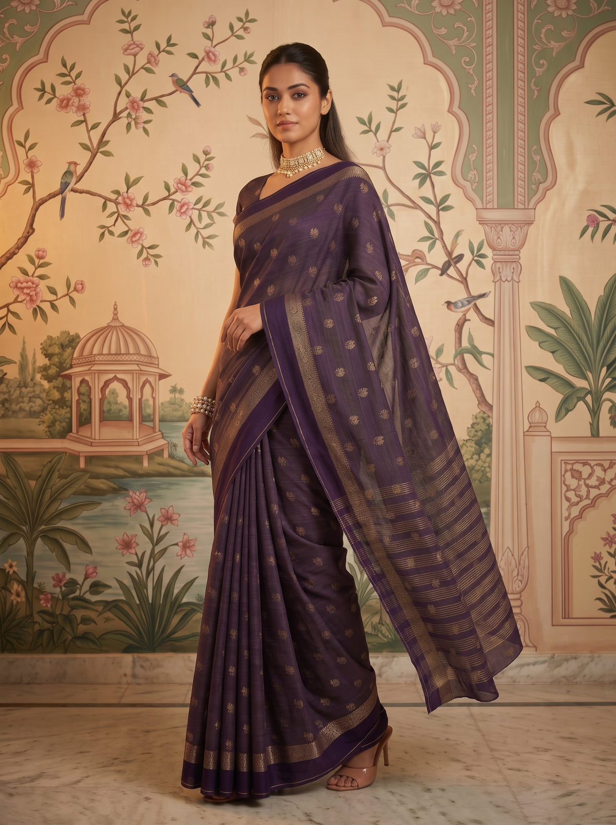 MIMOSA Jamun Bhagalpuri Tussar silk Saree — pose 9 styling detail