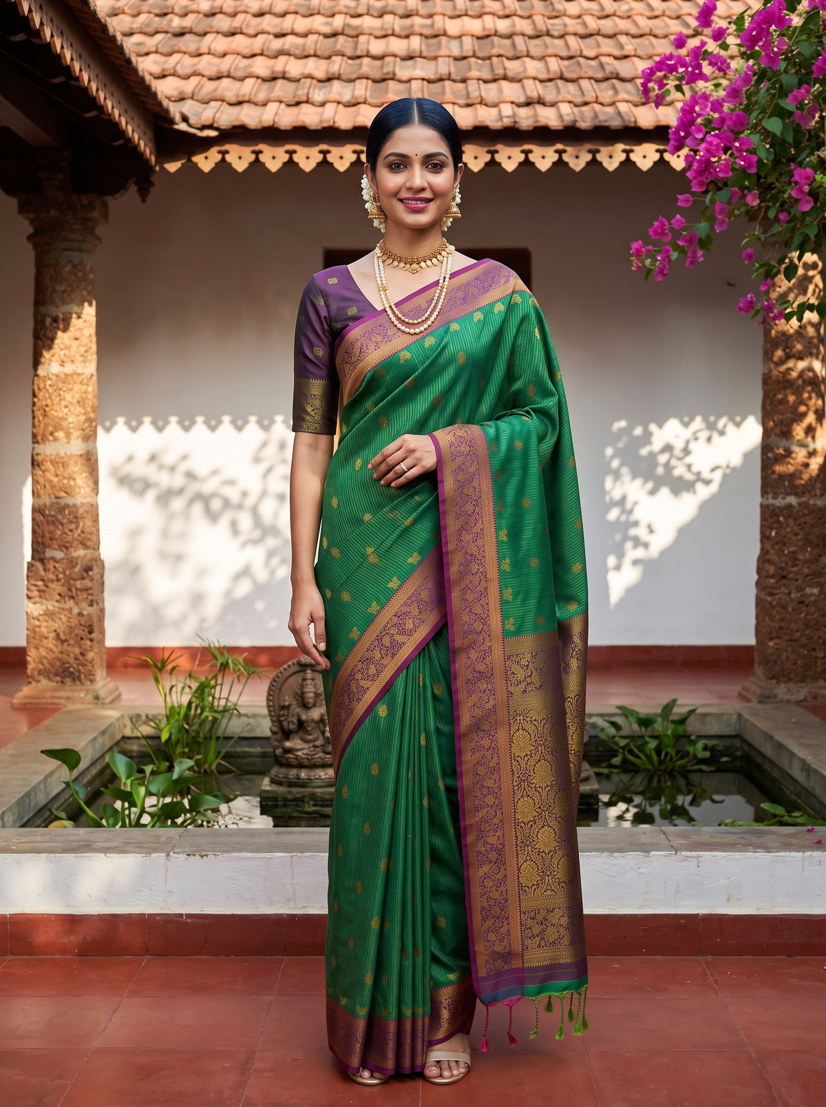 MIMOSA Rama Kanjivaram Art Silk Saree — Model lifestyle pose