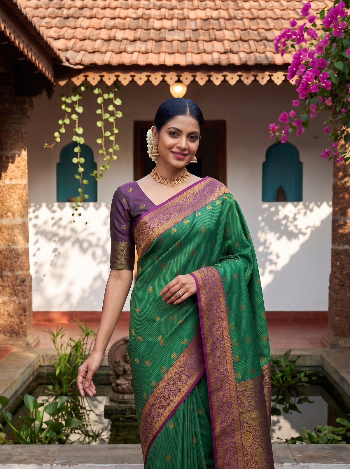 MIMOSA Rama Kanjivaram Art Silk Saree — pose 10 styling detail