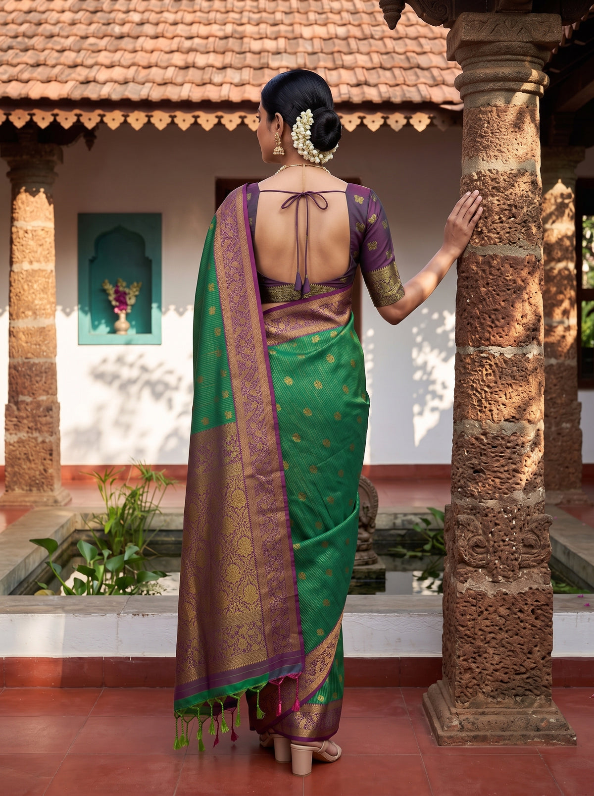 MIMOSA Rama Kanjivaram Art Silk Saree — Saree shot pallu and body