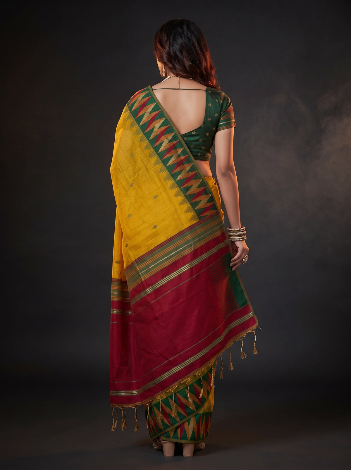 MIMOSA Mustard Banarasi Cotton Saree — Saree shot pallu and body