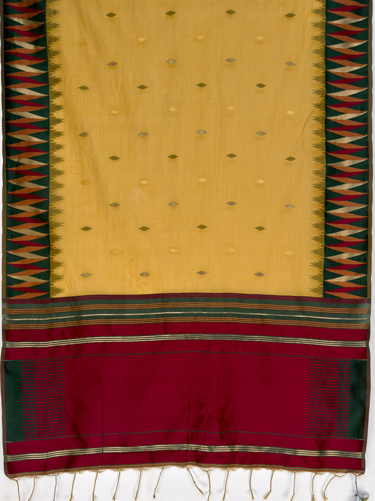 MIMOSA Mustard Banarasi Cotton Saree — pallu and zari work detail