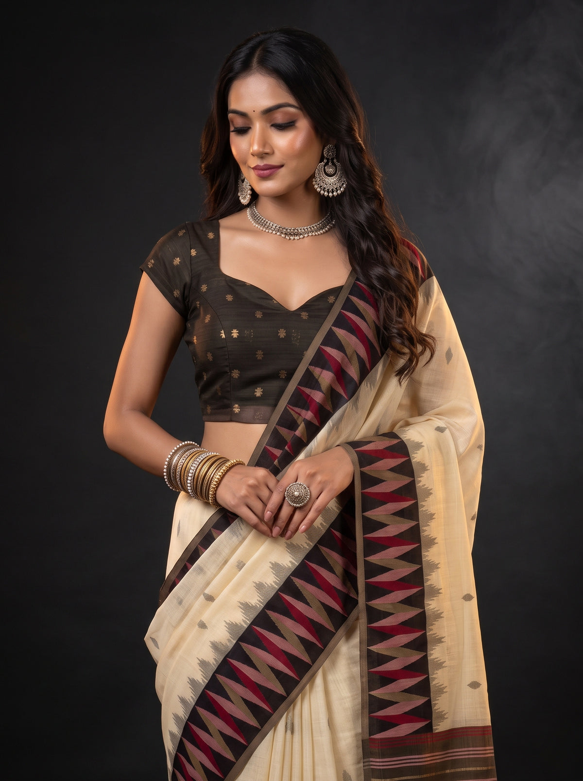 MIMOSA Tussar Banarasi Cotton Saree — pose 10 styling detail
