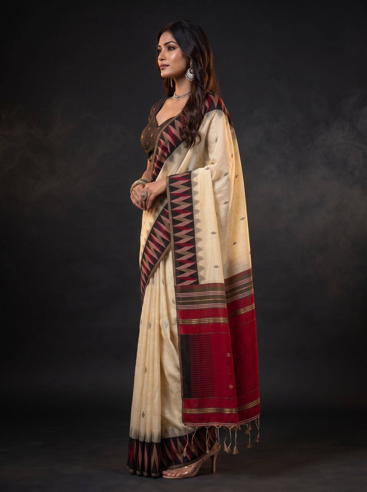 MIMOSA Tussar Banarasi Cotton Saree — pose 3 styling detail