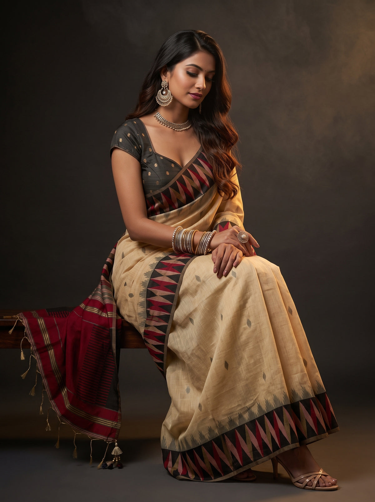 MIMOSA Tussar Banarasi Cotton Saree — pose 8 styling detail