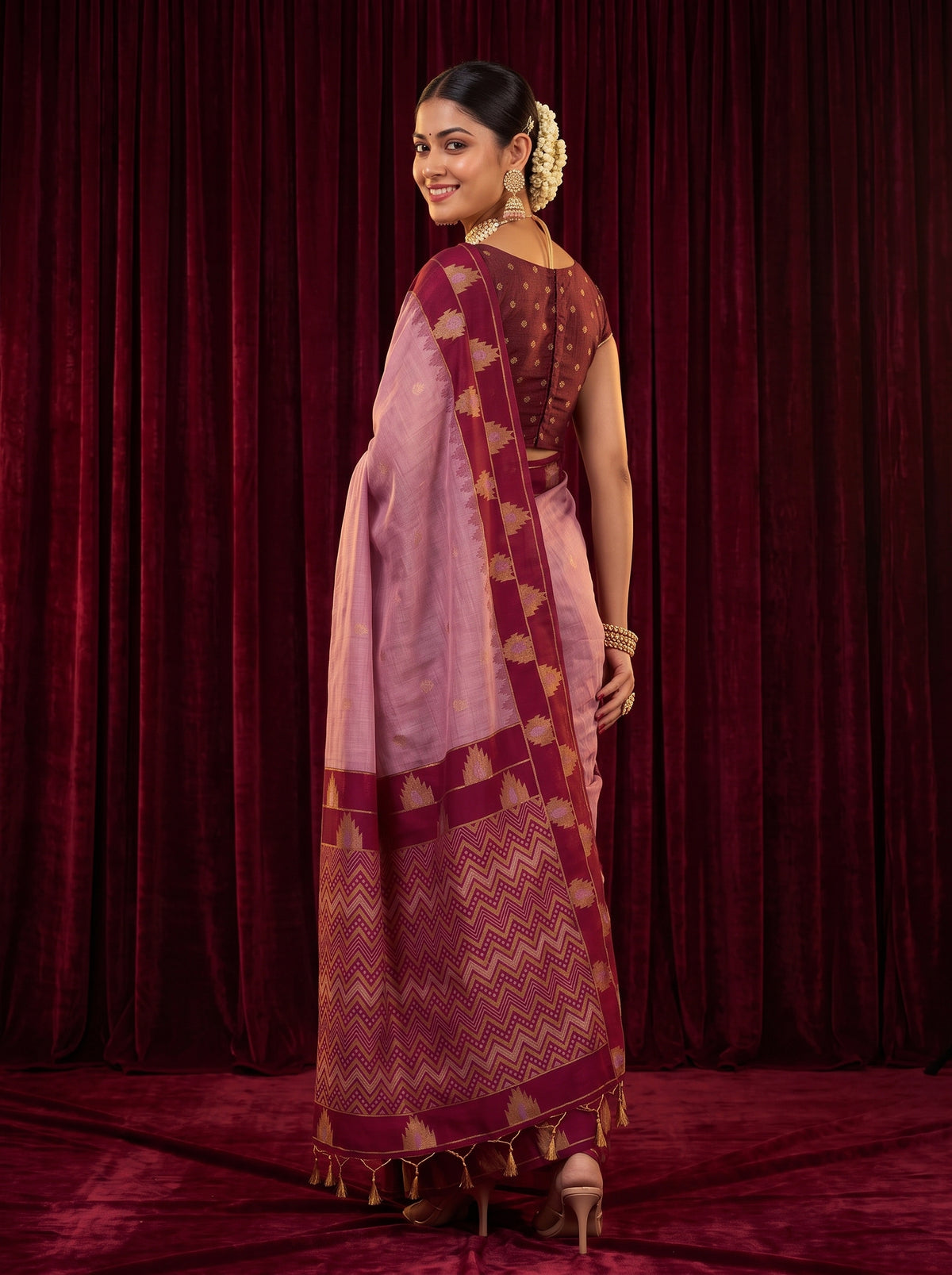 MIMOSA Pink Banarasi Saree — pose 7 styling detail