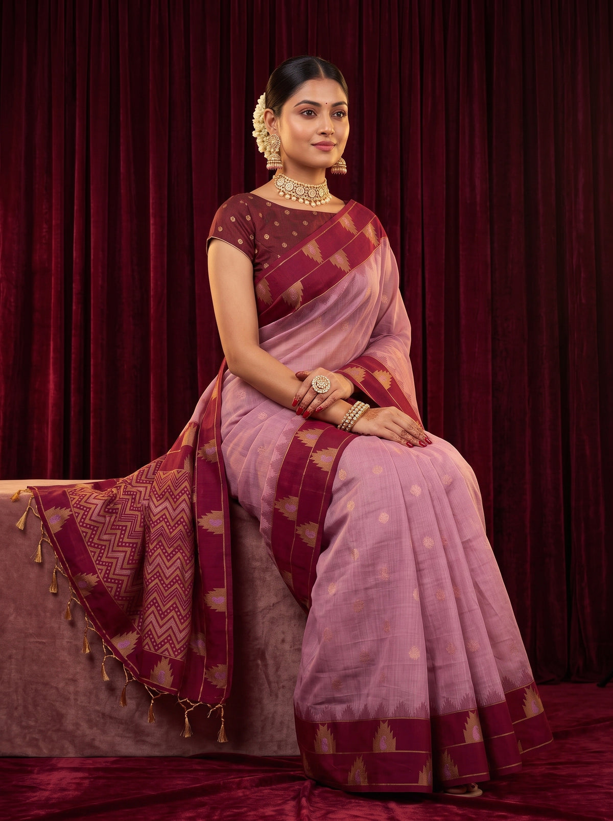 MIMOSA Pink Banarasi Saree — pose 8 styling detail