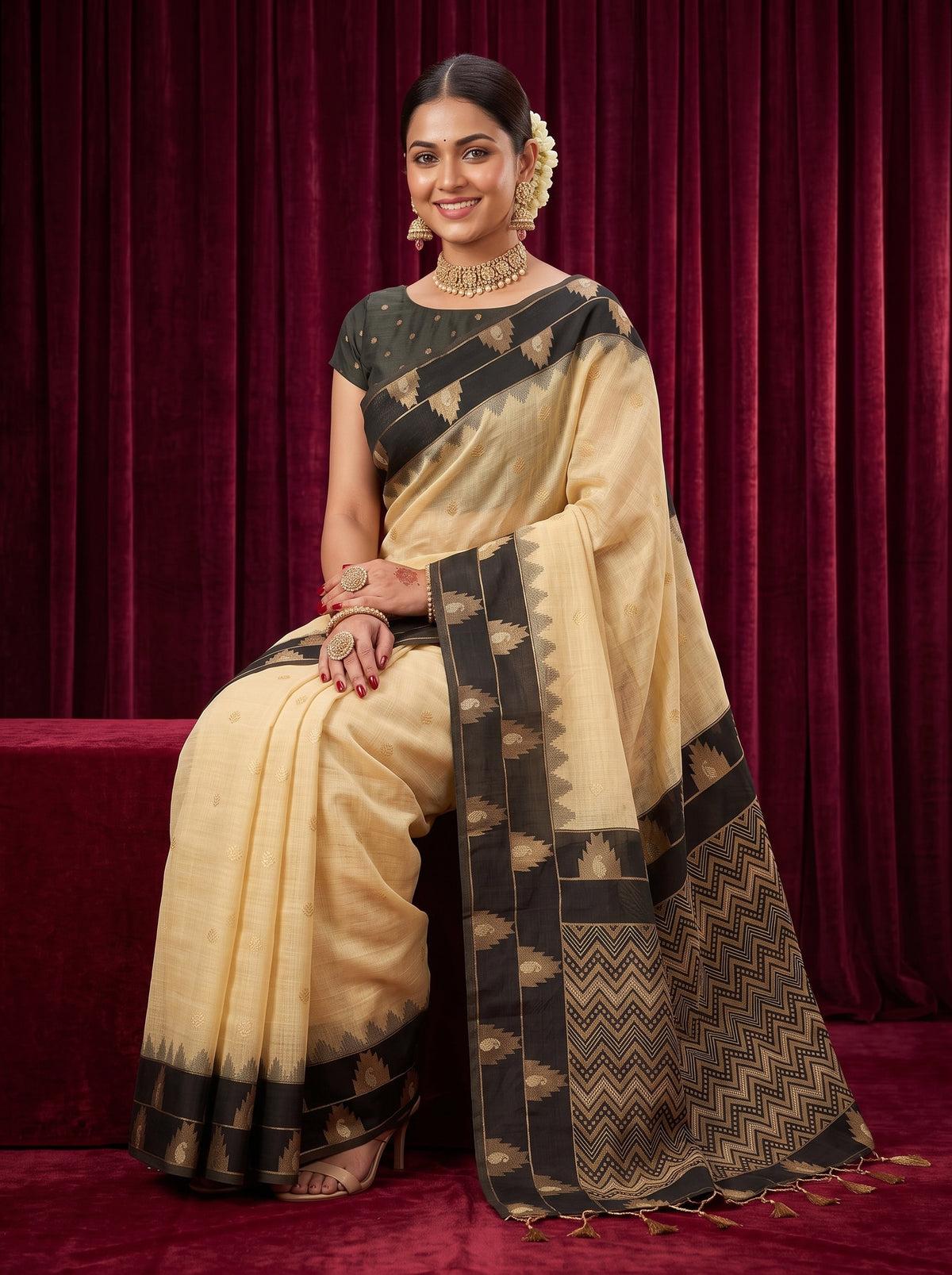 MIMOSA Tussar Banarasi Saree — pose 8 styling detail