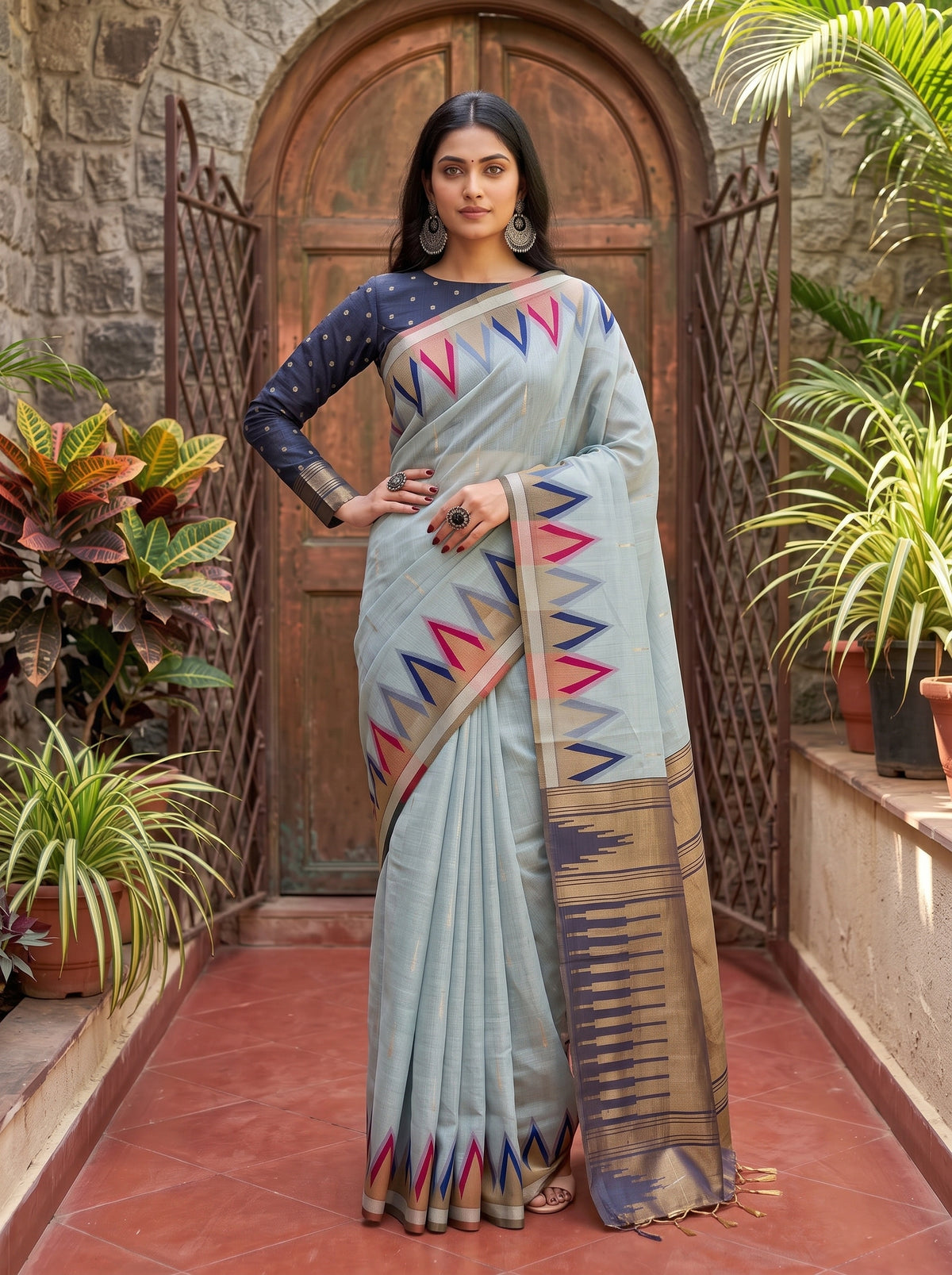 MIMOSA Grey Banarasi Saree — pose 4 styling detail