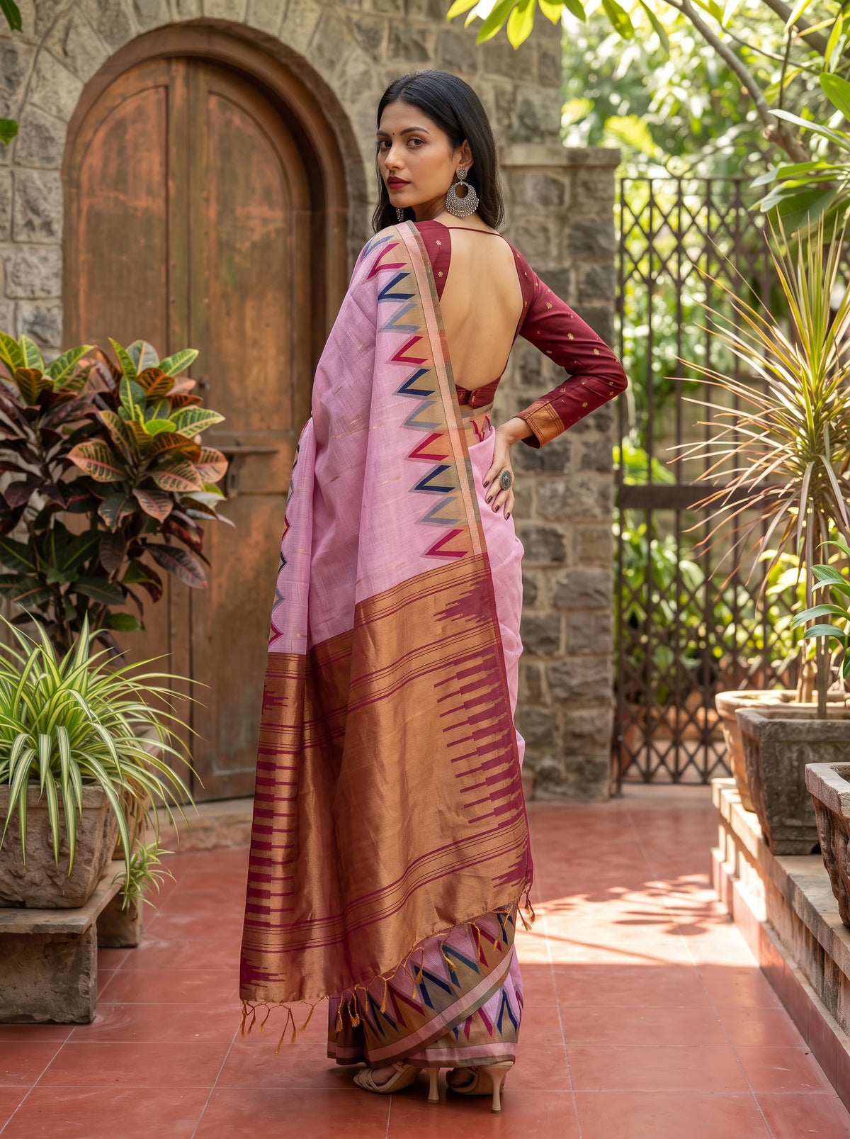 MIMOSA Pink Banarasi Saree — pose 7 styling detail