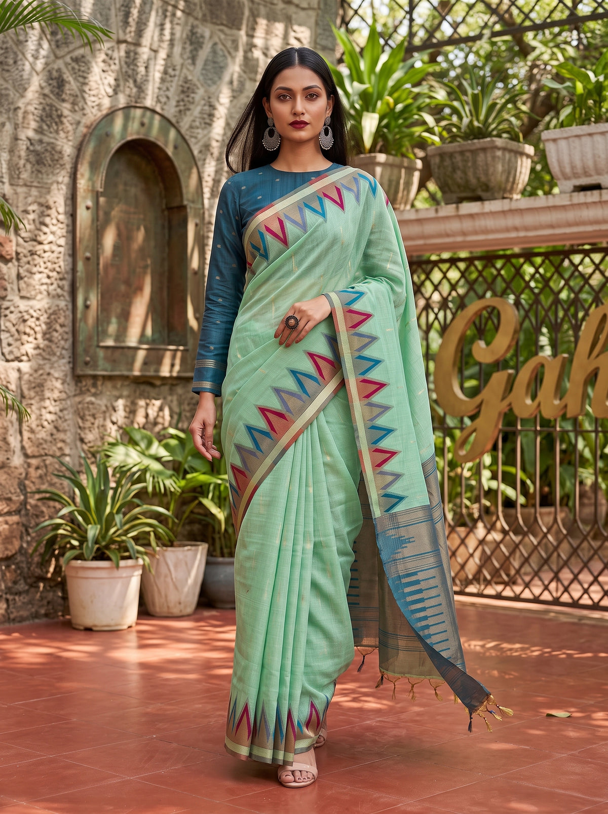 MIMOSA Rama Banarasi Saree — pose 6 styling detail
