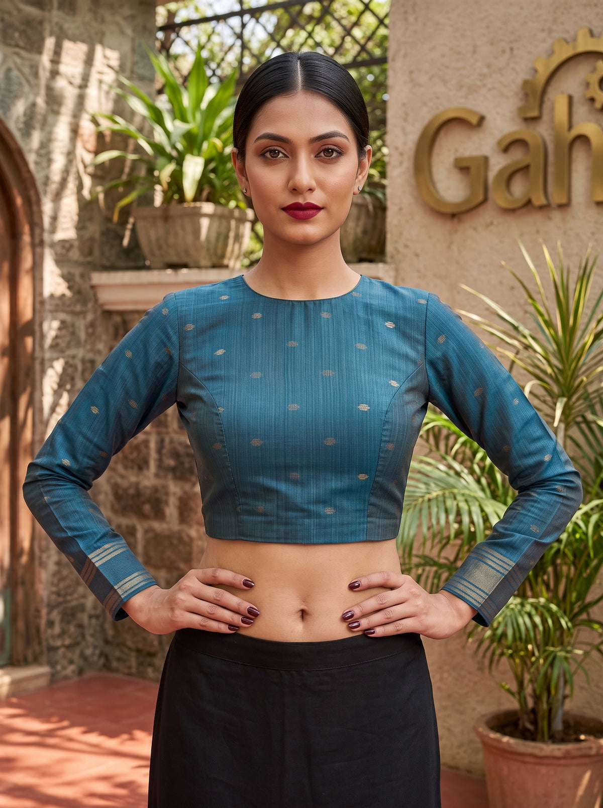 MIMOSA Rama Banarasi Saree — blouse close-up