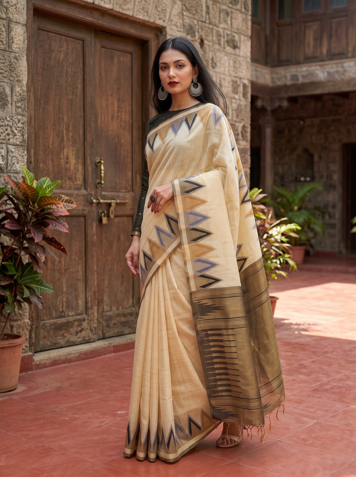 MIMOSA Tussar Banarasi Saree — pose 5 styling detail