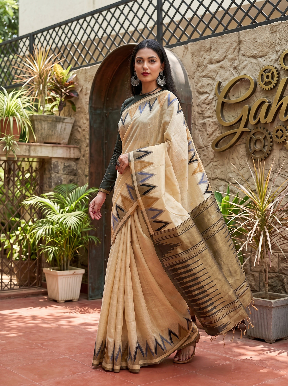MIMOSA Tussar Banarasi Saree — pose 9 styling detail