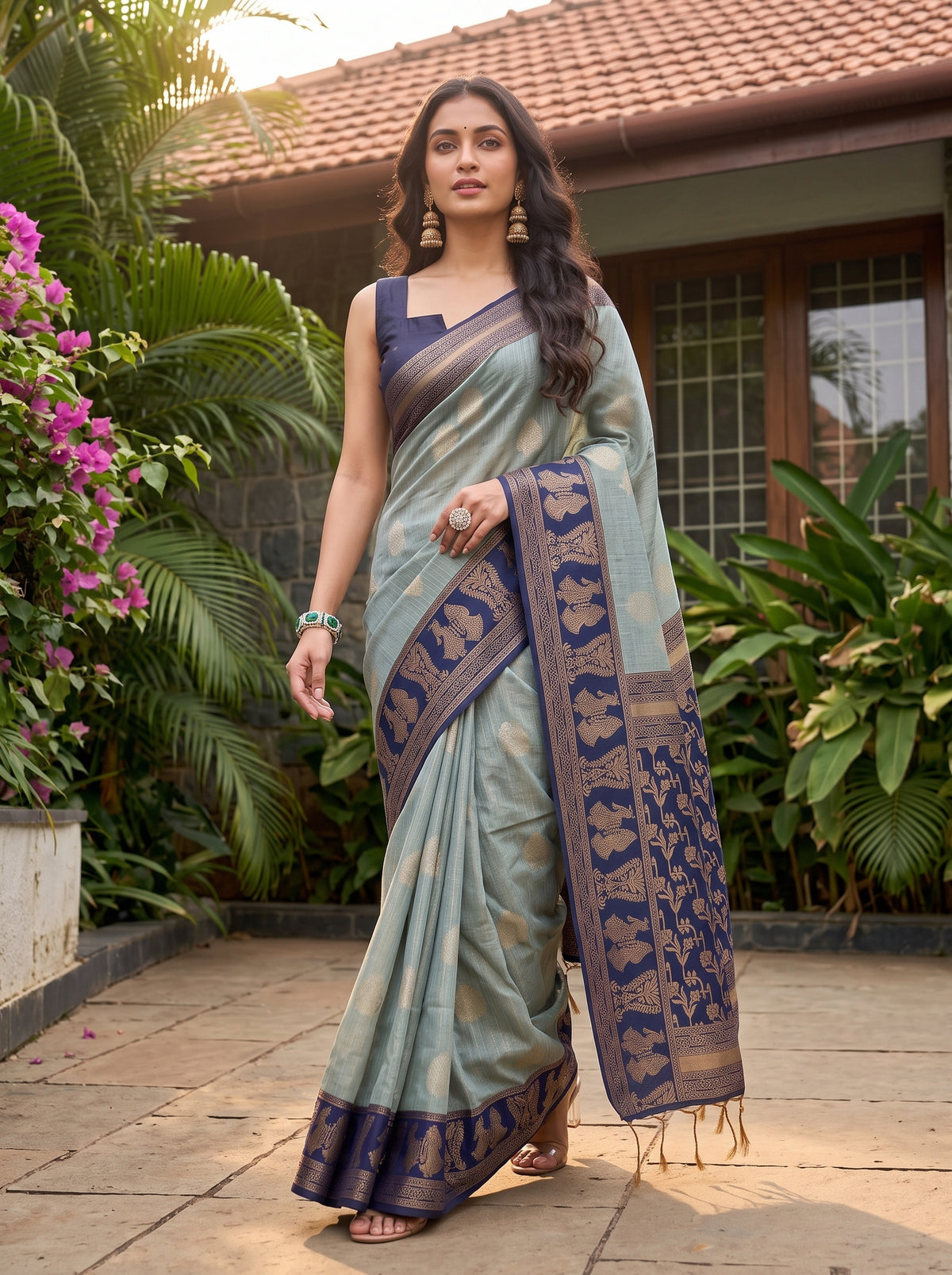 MIMOSA Grey Banarasi Saree — pose 6 styling detail