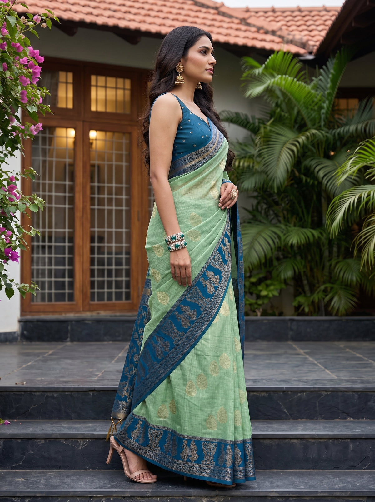 MIMOSA Rama Banarasi Saree — pose 3 styling detail